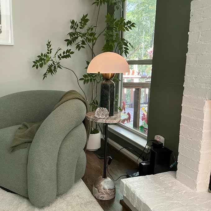 Modern Dome Shaped Table Lamp Mid-Century Accent Lamp Green Marble Desk Lamp Contemporary Living Room Side Lamps Bedroom Bedside Nightstand Light with Frosted Glass Shade
