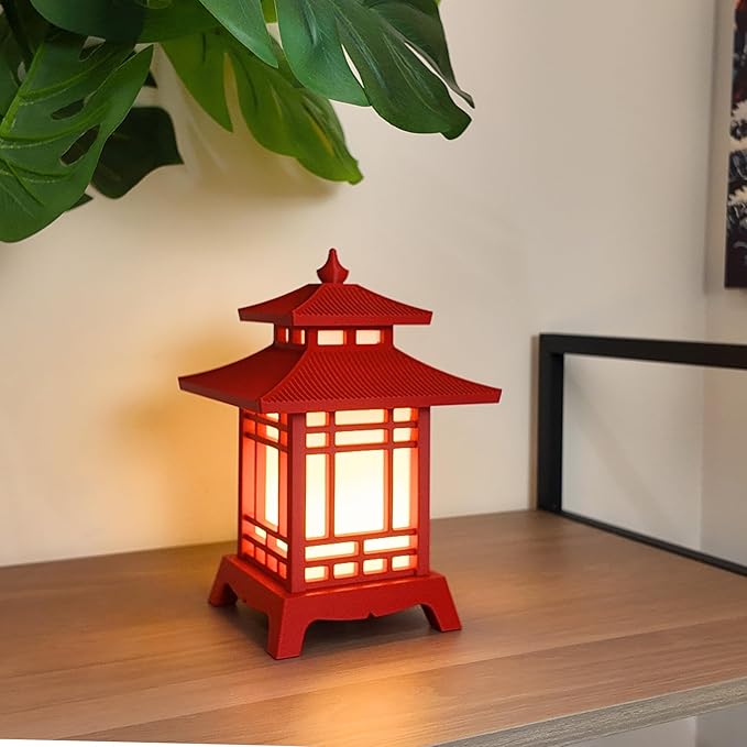 Japanese Pagoda Lantern - Exquisite Japanese Decor for Home and Room | Unique Desk Lamp and Table Lamp Design | Mini Pagoda Transforms Any Space (Crimson Red (8.75in Tall) - Cordless)