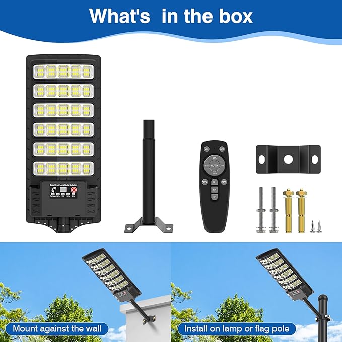Solar Street Lights Outdoor Waterproof ,50000LM 320°Wide Angle Flood light, LED Solar Parking Light with Motion Sensor and Remote Control for Outdoor, Streets, Courtyards,Parking Garages,-4Pack