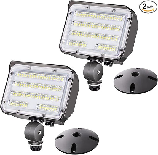 40W LED Flood Light, Outdoor Security Floodlights Fixture with Knuckle Mount Base, Dusk-to-Dawn Photocell Daylight 5,200lm(300W Equivalent) 100-277V IP65 Waterproof for Entrance Yard (2Pack) - Aura Lighting