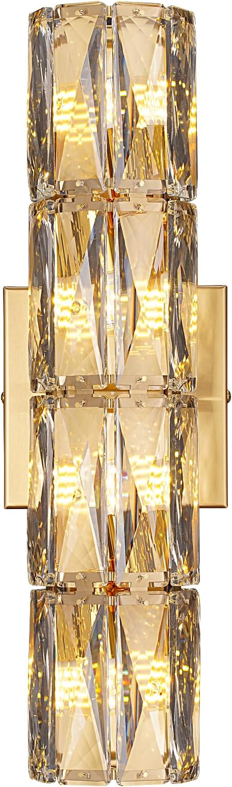 Crystal Wall Sconces Lighting, Modern Gold Wall Light Fixture, Elegant Vanity Wall Lighting Mount for Living Room Bedroom Bathroom Crystal Vanity Light Fixture for Indoor Hallway Doorway Stairway - Aura Lighting