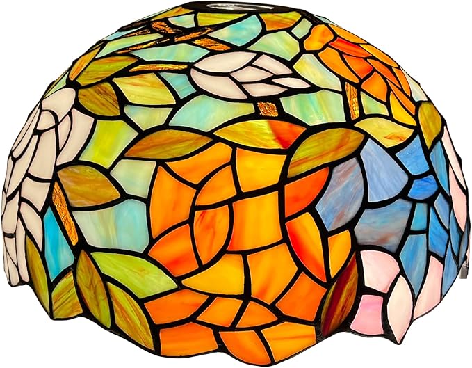 Capulina Tiffany Lamp Shade 12 Inches Wide Accessories Replacement Wisteria Style Stained Glass Lampshade for Torchiere Floor Lamp and Pendant Light