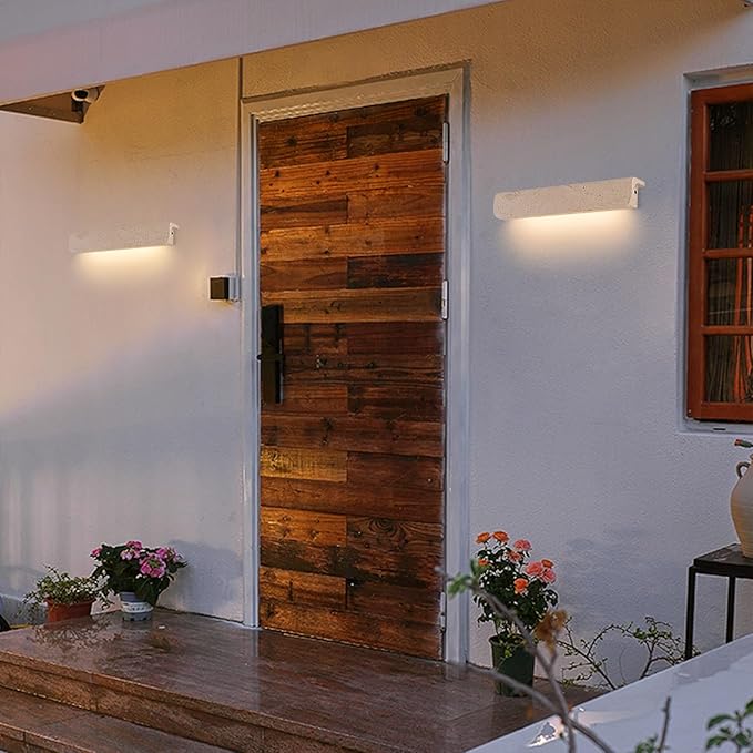 Outdoor/Indoor Yellow Travertine Wall Sconces, Nordic Style Natural Stone LED Wall Lamp, IP65 Waterproof Exterior Lighting Fixtures, Wabi-Sabi Art Decor Wall Light for Patio Garage(42cm)