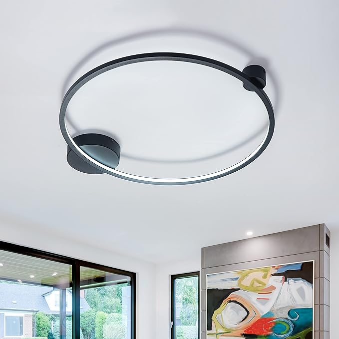 Modern LED Ceiling Light, Flush Mount Ceiling Light Fixture Black Dimmable LED Ceiling Lamps,Black Flush Mount Ceiling Light for Kitchen Island, Dining Room, Bedroom