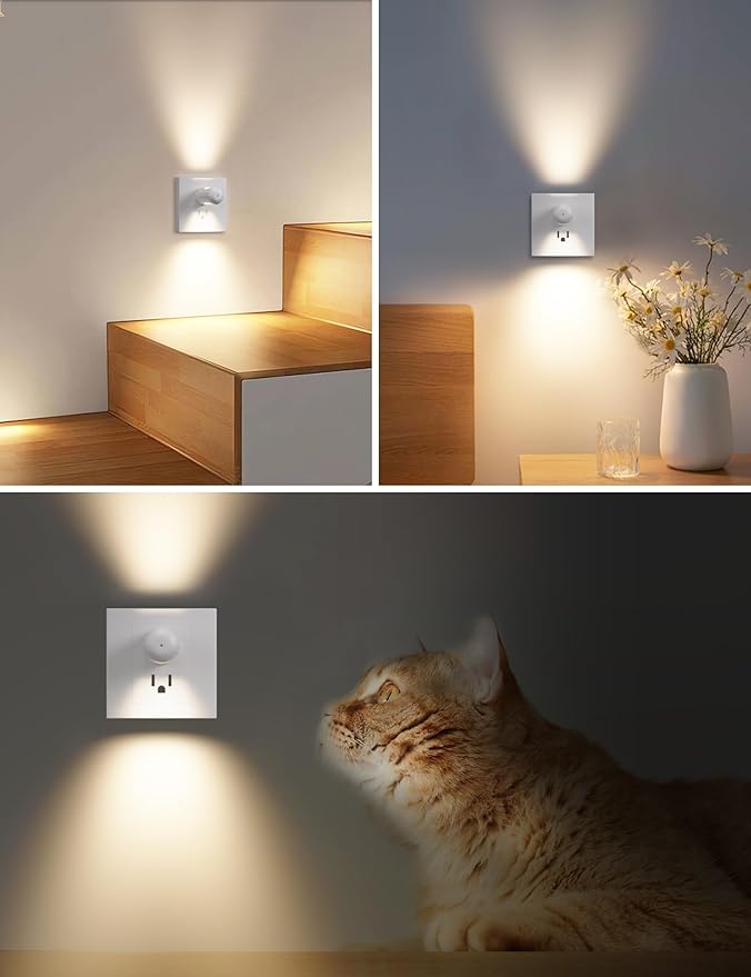 6 Pack Mini LED Night Light Plug in Wall - Dusk to Dawn Auto On/Off, 3000K Soft White (200 Lumen/20W Equivalent), 360° Adjustable Lighting for Bedroom, Bathroom, Stairs, Kids Room, Hallway