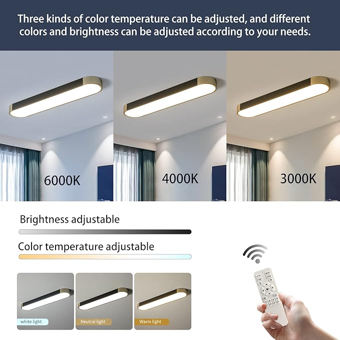 Tioolo Modern Ceiling Light, Acrylic Linear Ceiling Lamp, Dimmable LED Ceiling Light Fixture with Remote Control, Kitchen Dining Living Room Cloakroom Hallway Lighting (36W/27.5in L) - Aura Lighting