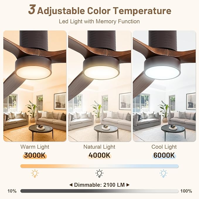 Sofucor 52 Inch Ceiling Fans with Lights, Flush Mount Ceiling Fan with Lights and Remote, Reversible DC Motor, Indoor/Outdoor 3 Blade Solid Wood Ceiling Fans for Bedroom Living Room Patio Farmhouse