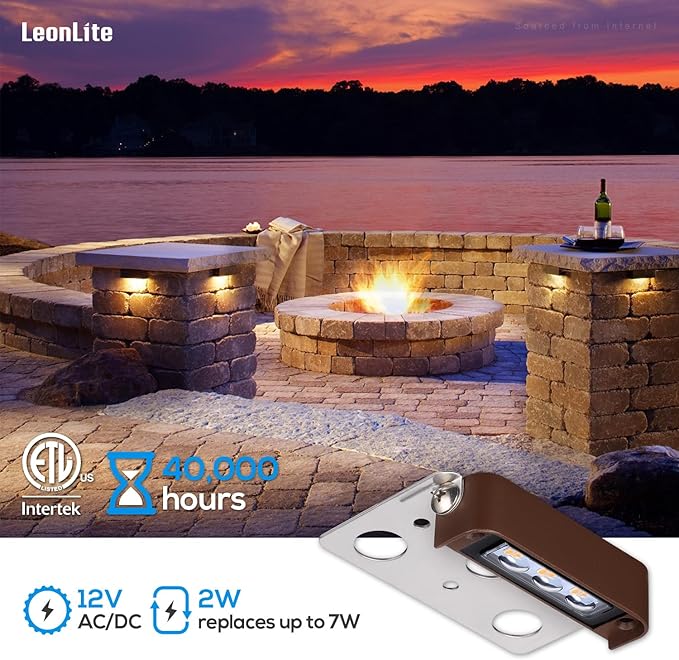 LEONLITE 8-Pack 4 Inch LED Hardscape Lighting, Update Retaining Wall Lights, LED Landscape Lighting, 12 AC/DC Paver Light Low Voltage, 2W Outdoor Step Lights, 2700K Soft White, ETL