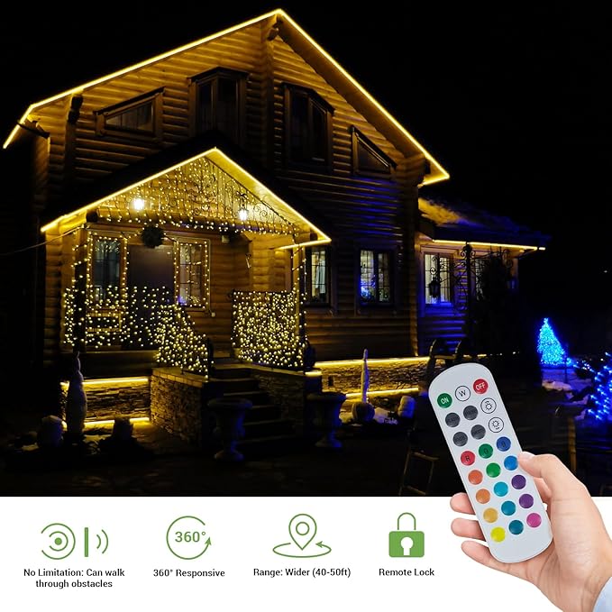 Novostella 49.2ft Smart LED Outdoor Rope Light, Music Sync RGB Strip Lights, App Control and RF Remote Color Changing Dimmable Tape Exterior Lighting Kit, for Garden Decorative Stairs Party, 24V IP65