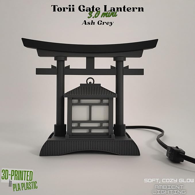 Japanese Torii Gate Lantern - Exquisite Japanese Decor for Home and Room | Unique Desk Lamp and Table Lamp Design | Mini Japanese Lantern Transforms Any Space (Ash Grey)