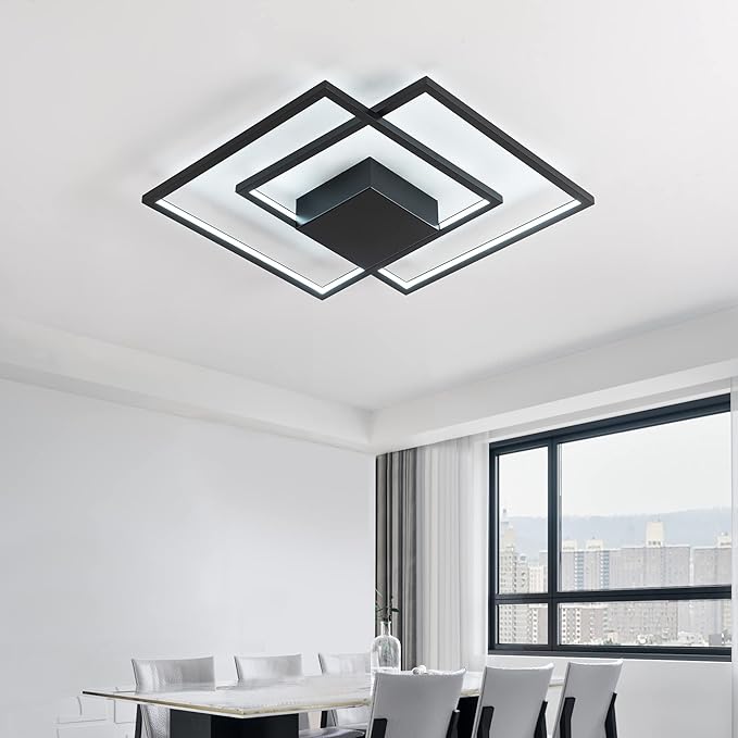 Modern LED Ceiling Light Modern Flush Mount Ceiling Light Fixture, Dimmable Frame Premium Black Lamp for Dining Room Kitchen Bedroom Living Room Cool Light
