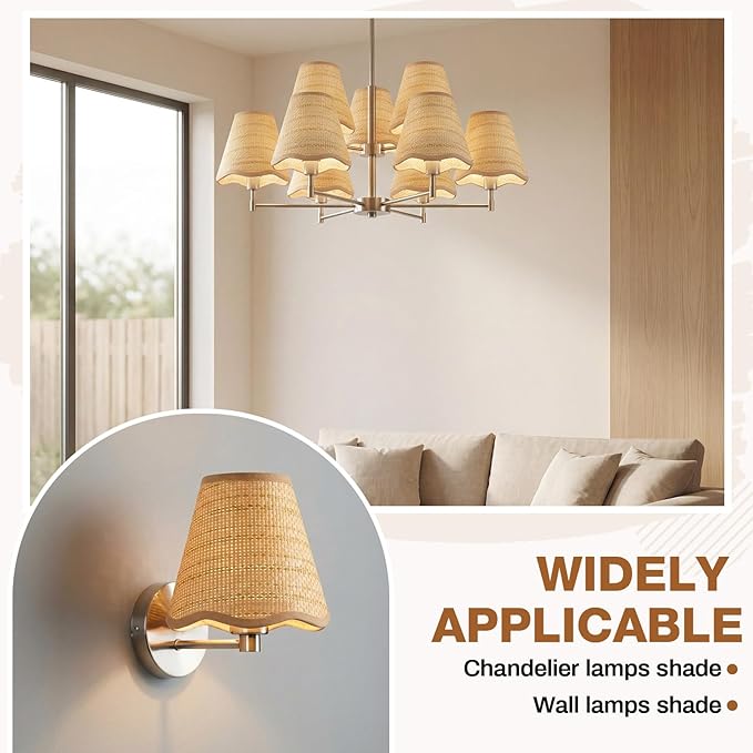 2 Pcs Clip-On Chandelier Lamps Shade Small Scalloped Lampshade 3"Top x 6"Bottom x 5-1/4"Slant Height Empire Brown Lamp Shade Chandelier or Accent Lamp(Boho)
