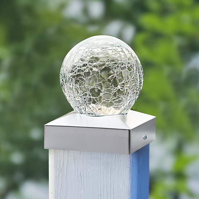 SUNNYPARK Solar Post Lights - Outdoor Post Cap Light for Fence Deck or Patio Garden Decoration- Solar Powered Gazing Ball Caps, LED Lighting, Lamp Fits 4x4 - White 4 Pack
