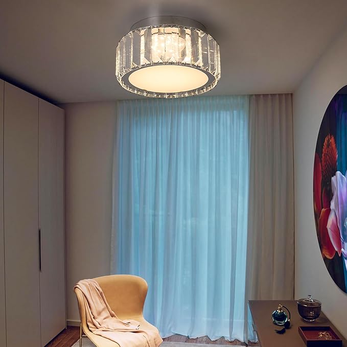 Modern Crystal LED Ceiling Light, Semi Flush Mount Lighting Ceiling Fixture, Ceiling Chandelier Lamp for Living Room, Dining Room, Bedroom, Kitchen, Entryway, Hallway
