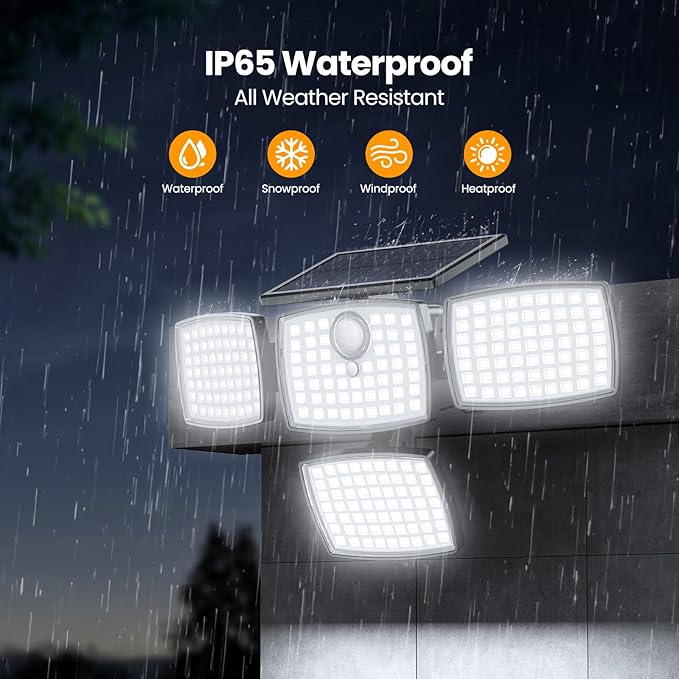 Onforu Solar Lights Outdoor 3000LM 4 Heads Motion Sensor Outdoor Lights, 3 Mode, Solar Security Wall Lights, IP65 Waterproof Flood Lights, Graden, Backyard, 2 Pack