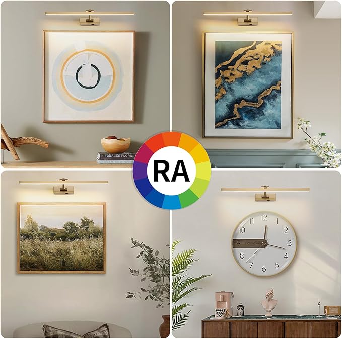 Wireless Picture Lights for Wall Battery Operated, Brass Art Lighting for Paintings Rechargeable Gallery lights with Remote and Timer 3CCT Dimmable Painting Lights for Artwork Portrait 23.6 inch