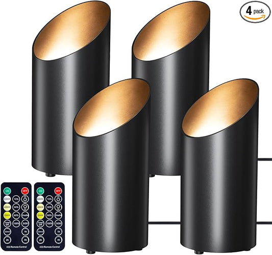 Brightown LED SpotLights - 4 Pack Uplighting Floor Can Lights with Remote and Timer, 3 Color Temperatures & Dimmable, 2 Lighting Modes for Wall Picture Painting Plants Indoor Accent Lighting, Black