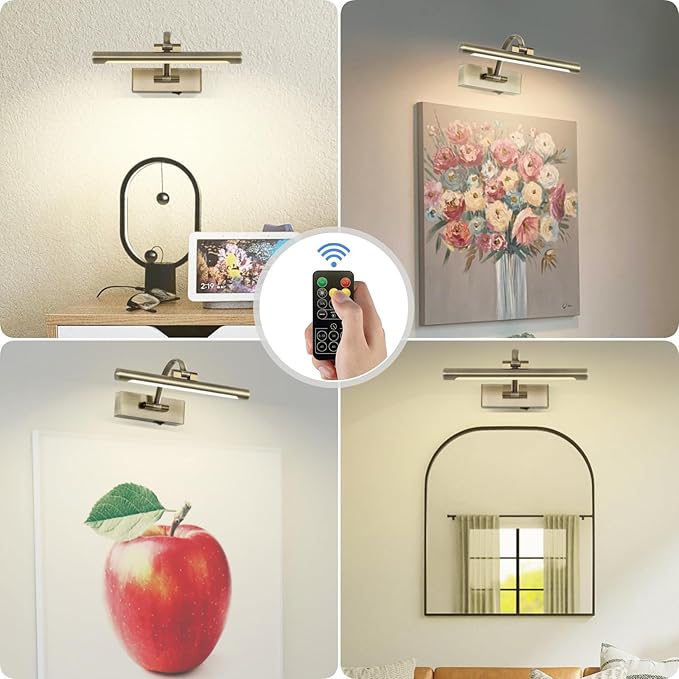 Wireless Picture Lights for Wall,12 Inch Battery Operated Picture Light,3CCT Dimmable Lights for Pictures on Wall with Timer and Remote for Display Photo Frame (Antique Bronze, 12inch)