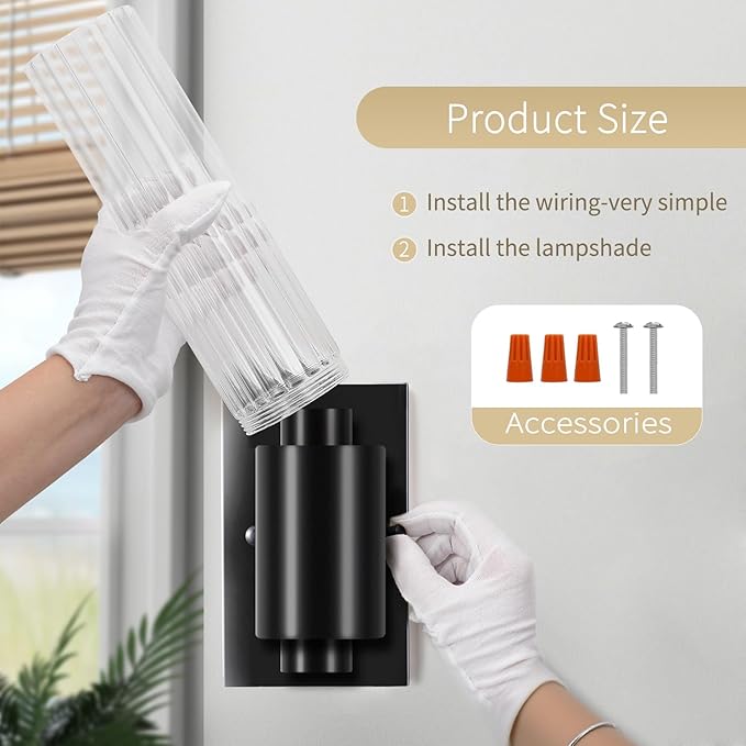 21" Bathroom Vanity Sconces Set of 2, Black Hardwired Wall Sconces Set of Two with Threaded Glass Shade, Modern Up Down Wall Decor Set of 2 for Bathroom Living Room Bedroom Hallway-Bulb Not Included ﻿ - Aura Lighting