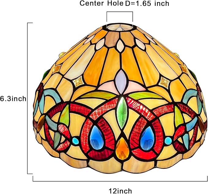 Capulina Tiffany Lamp Shade 12 Inches Wide Accessories Replacement Cream Brown Style Stained Glass Lampshade for Torchiere Floor Lamp and Pendant Light