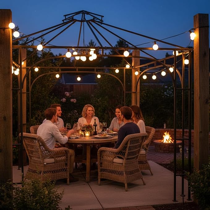 G40 Outdoor Frosted String Lights, 25Ft Globe Frosted White String Lights with 27 Small Round Bulbs, Waterproof Connectable Hanging Lights for Outside Backyard Porch Umbrella Bistro Decor, Black Wire