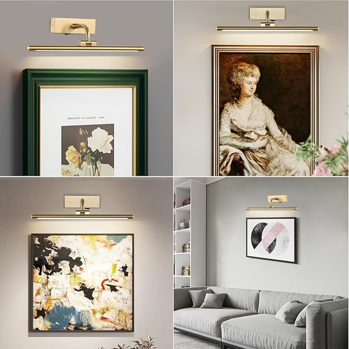 Wireless Picture Light for Wall Battery Operated Rechargeable Art Lights Dimmable Painting Lights Brass Gallery Light with Remote Wall Lights for Display, Artwork, Portrait (15.94Inch)