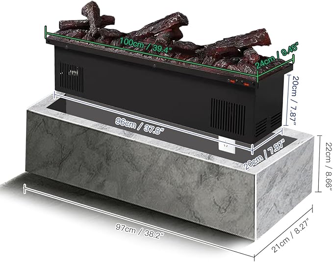 Water Vapor Fireplace 3D Atomizing Fireplace Recessed Electric Fireplace Remote Control with Timer Touch Simulation Flame Touch Flame (Flame Color & Simulated Charcoal, 39.37 inch)