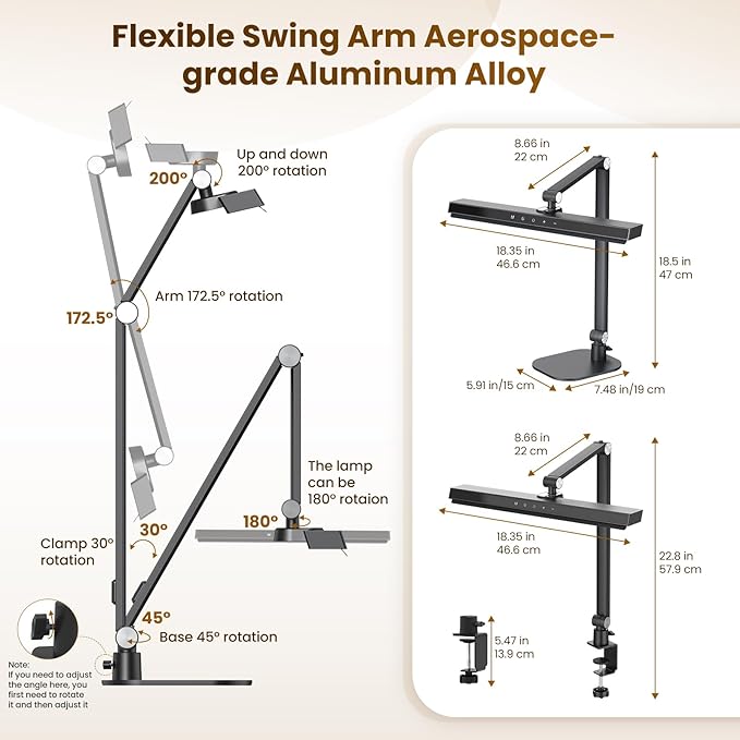LIONVISON Desk Lamps for Home Office: 2 in 1 Eye-Caring Modern LED Desk Lamp for Worker - 5 Color Temperature 10 Brightness Computer Light - Memory & Timer Func Desk Light for Student, Seniors - Aura Lighting