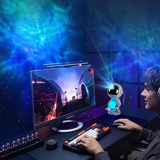 Spaceman Galaxy Star Projector Night Light - Funny Starlight Astronaut Space Projection Light, Starry Nebula Ceiling Skylight LED Lamp with Timer for Children, Men, Girls, Adults, Kids Bedroom