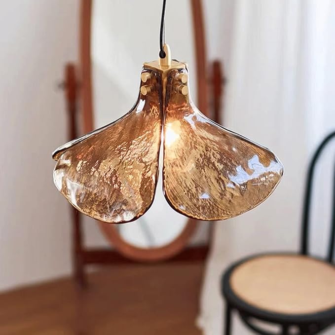 Vintage Wabi-sabi Style Chandelier French Retro Dining Pendant Light, Coffee Shop bar Bedside lamp, Coffee-Colored Glass Dining Table Home Lighting Fixture