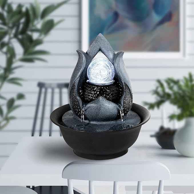WICHEMI Tabletop Fountain Warer Fountains Indoor Waterfall Fountain Indoor Relaxing Water Feature Meditation Fountains with LED Light for Home Office Bedroom Decor (Style 12)
