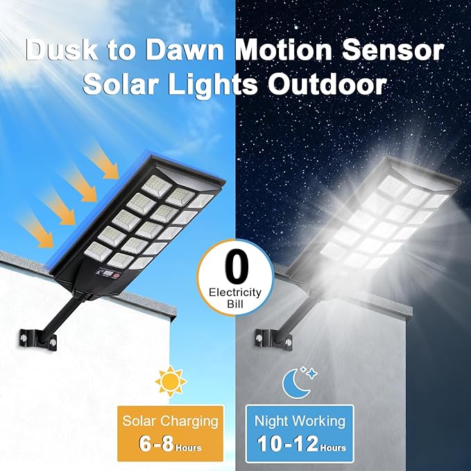 Jercoda Solar Street Lights Outdoor, 6500K 50000LM LED Flood Light Motion Sensor Dusk to Dawn Security Lights with Remote Control, Waterproof Solar Powered Lighting for Garden Yard Parking Lot, 4 Pack