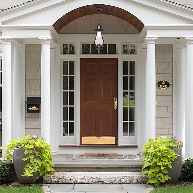 Treekee Outdoor Pendant Light, Vintage Hanging Lantern with Wood Grain Glass, Farmhouse Adjustable Brown Exterior Chandelier Fixture with E26 Socket for Porch, Patio, Entryway, Gazebo - Aura Lighting