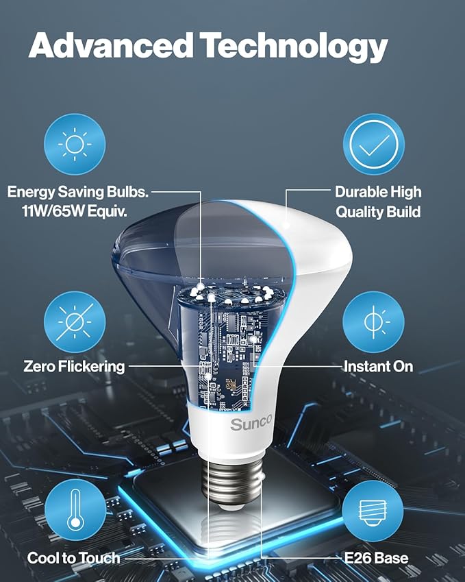 Sunco 72 Pack BR30 Light Bulb LED Recessed Can Light Bulbs, Indoor Flood Lights 850 LM, 11W (65W Equivalent), 4000K Cool White, Dimmable, E26 Base, for Home, Kitchen, Bedroom UL