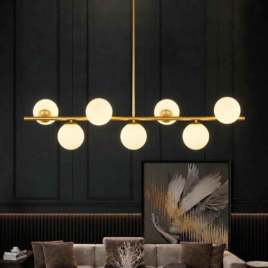 Globe Modern Sputnik Chandeliers for Dining Room Chandelier, 7-Light Dining Room Light Fixture Over Table, Mid Century Linear Chandelier Gold and Milk White Bubble, 43.3 Inch (Bulbs not Included)