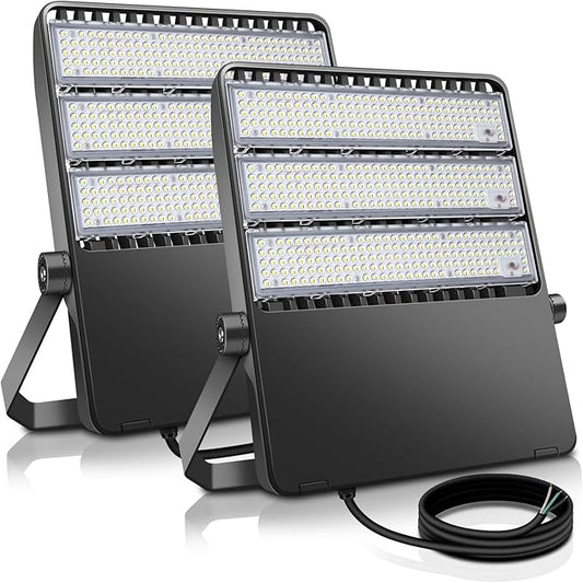 52200LM LED Stadium Flood Light Commercial Eqv 2400W Super Bright 145LM/W 5500K 360W LED Arena Light Outdoor 85-277V IP65 Waterproof Backyard Wall Yoke Mount Fixture 2 Pack