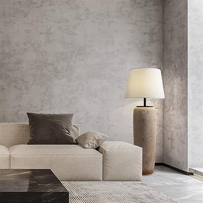 Floor Lamp Japanese Simple LED Floor Lamp Linen Shade Wabi-sabi Style Ceramic Standing Light for Home Hotel Villa Coffee Shop Decoration