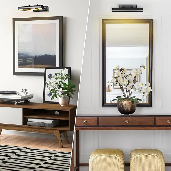 Black Picture Light, 24in Bronze Picture Lights for Wall, 4-Light Hardwired Picture Light, Indoor Artwork Lighting, Accent Light for Living Room, Bookcase, Library Display (Includes Bulbs)