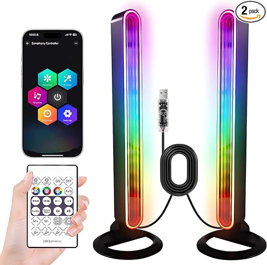 RGB Light Bar for Desk 2 Pack USB Powered Ambient Table Lamp with App & Remote Control Color Changing LED Mood Lights for Gaming Setup TV Backlight, Bedroom Decor
