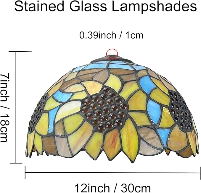 Tiffany Lamp Shade Replacement, 12" Stained Glass Sunflower Lampshades, Vintage Orange Yellow Blue Flower Light Cover Only 1-5/8-Inch Fitter Opening for Arched Floor Lamp Torchiere Lamp,Blue