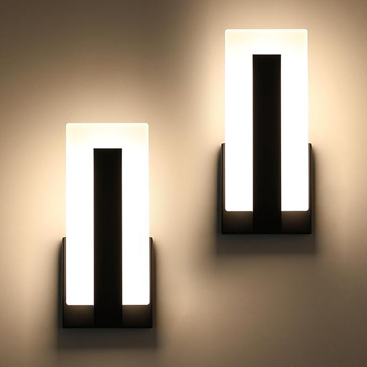 Joosenhouse Modern LED Wall Sconce Dimmable Wall Mounted Lamp Set of 2, Black 3000K Warm White Wall Lamp, Hardwired Bathroom Vanity Light, Indoor Wall Lights for Hallway, Bedroom, Study, Living Room. - Aura Lighting