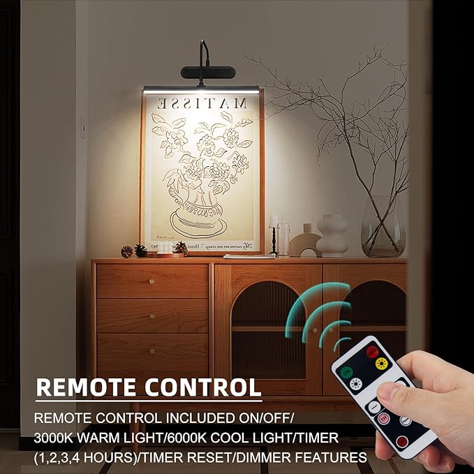 Picture Light,3AA Battery Art Lights for Paintings,Wireless Wall Lighting,Remote Control Accent Light with Timer and Dimmable for Frame,Portrait,Dartboard-Black
