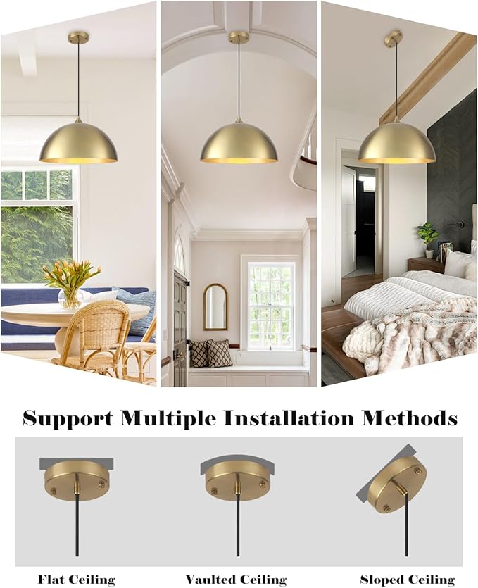 Gold Pendant Light 3 Packs, Gold Dome Pendant Light 16 inch, Large Pendant Lights Kitchen Island, Industrial Farmhouse Pendant Lights for Kitchen Island, Dining Room, Cafe, Bar