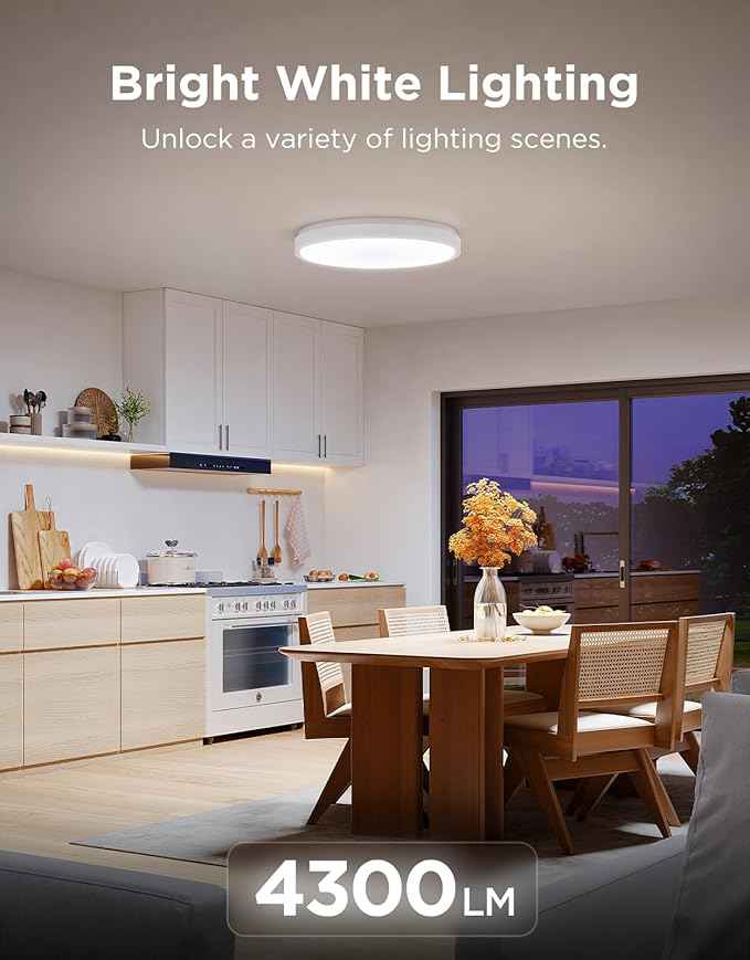Govee Smart Ceiling Light 4300LM, RGBIC LED Ceiling Light Fixture Works with Matter, Flush Mount Light Fixture, DIY Colors, 2700K-6500K Dimmable for Bedroom, Living Room, 15 Inch, 1 Pack