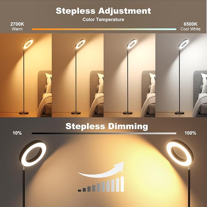 FULSUNT RGB Floor Lamp, 32W Bright LED Standing Lamp with Remote, Stepless Dimmable, Modern Color Changing Torchiere Tall Lamps for Living Room Bedroom Office Gaming Party