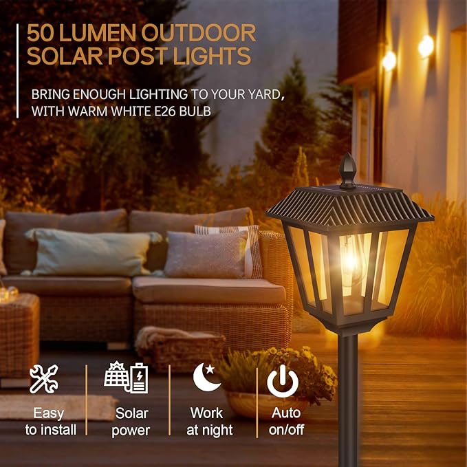 2 Pack 67" Solar Lamp Post Lights, 3000K Outdoor Solar Post Light Waterproof, Pole Light Outdoor Decorative Floor Lamp Vintage for Patio, Garden, Backyard, Pathway, Front/Back Door