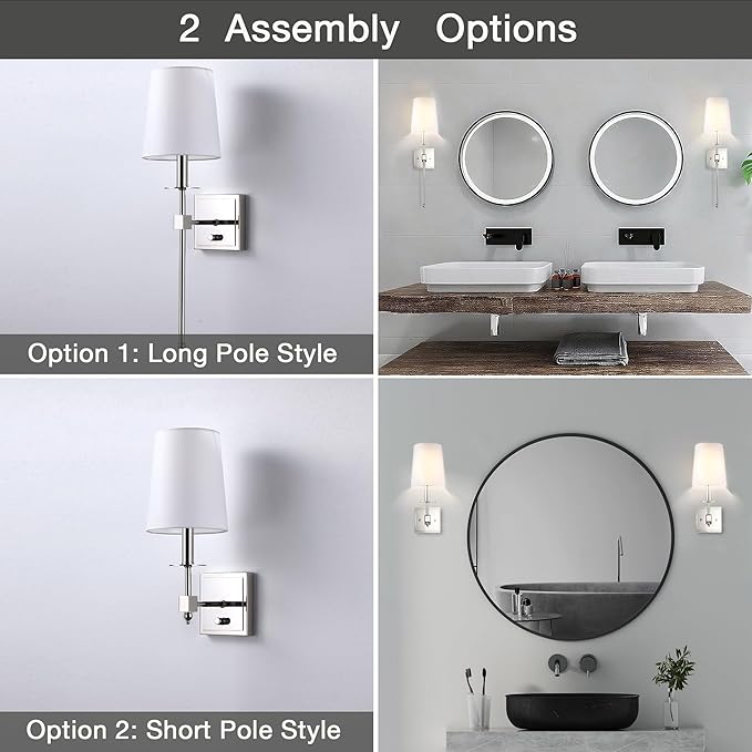 Untrammelife Wall Sconces Set of Two, Modern Farmhouse Sconces Wall Lighting with Dimmer ON/Off Switch, Industrial Hardwired Wall Lamps for Bedrooms, Living Room, Bathroom, Vanity (Bulbs Included)