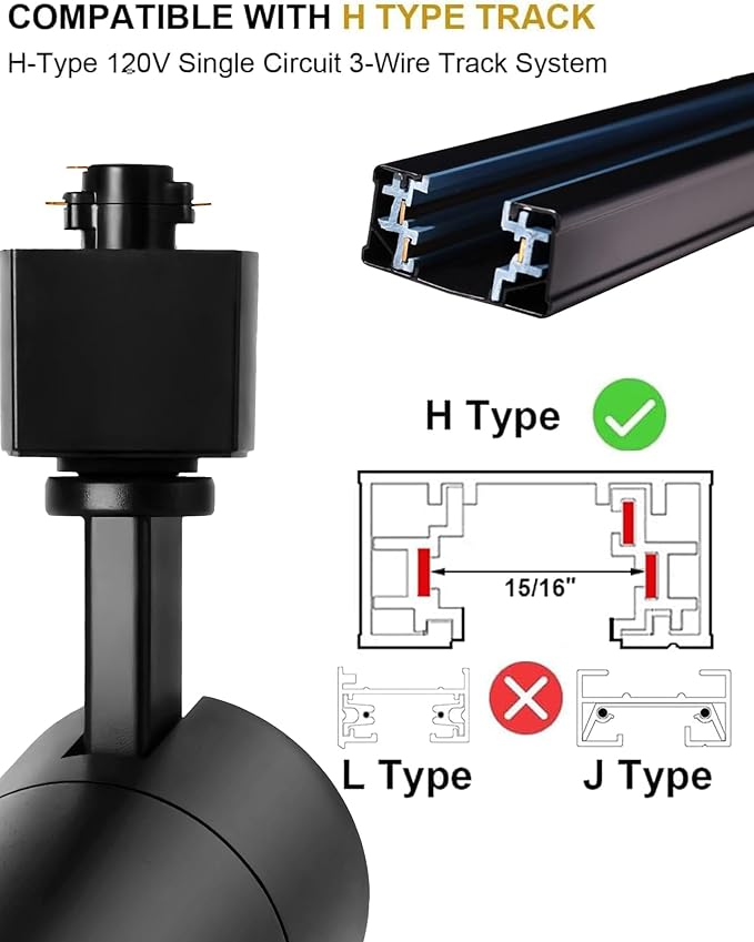 Black 20W Track Lighting Heads,2700K-6500K Stepless Dimming H Type LED Track Light Heads Dimmable Rail Ceiling Spotlight Fixtures Accent,CRI90+ 24° 1800LM,6 Pack (Black, 20W(6 Pack)) - Aura Lighting
