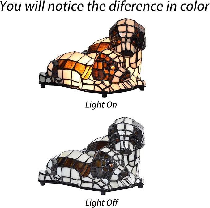 Bieye L10772 Dogs in Love Tiffany Style Stained Glass Accent Table Lamp Night Light for Bedside Living Room Bedroom Animal Pet Lovers Home Decoration