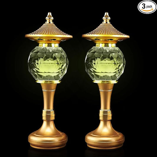 1 Pair-7 Color LED Lotus Flower Lamp - Pineapple Shape Crystal Lotus Buddhist Lamp Lights, Buddha Lamp Light with Adjustable Switch for Buddhist Occasions, Supplies Meditation (10 inch)